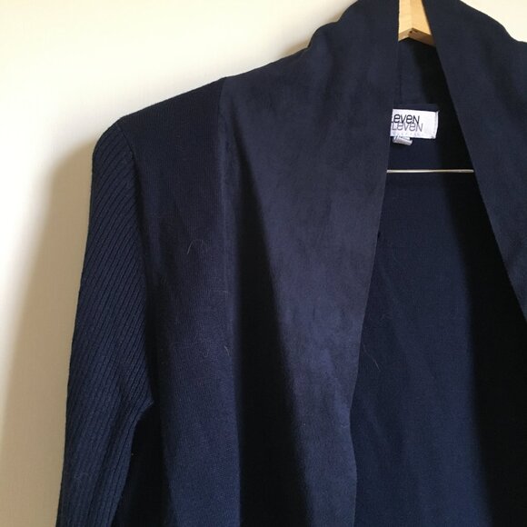 Velvety Soft Lapel Eleven Eleven Deepsea Blue Handkerchief Hem Open Cardigan - Picture 8 of 16